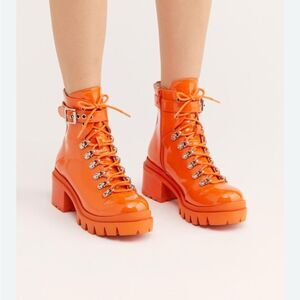 Jeffrey Campbell Czech Orange Lace-Up Ankle Boots faux leather 6M